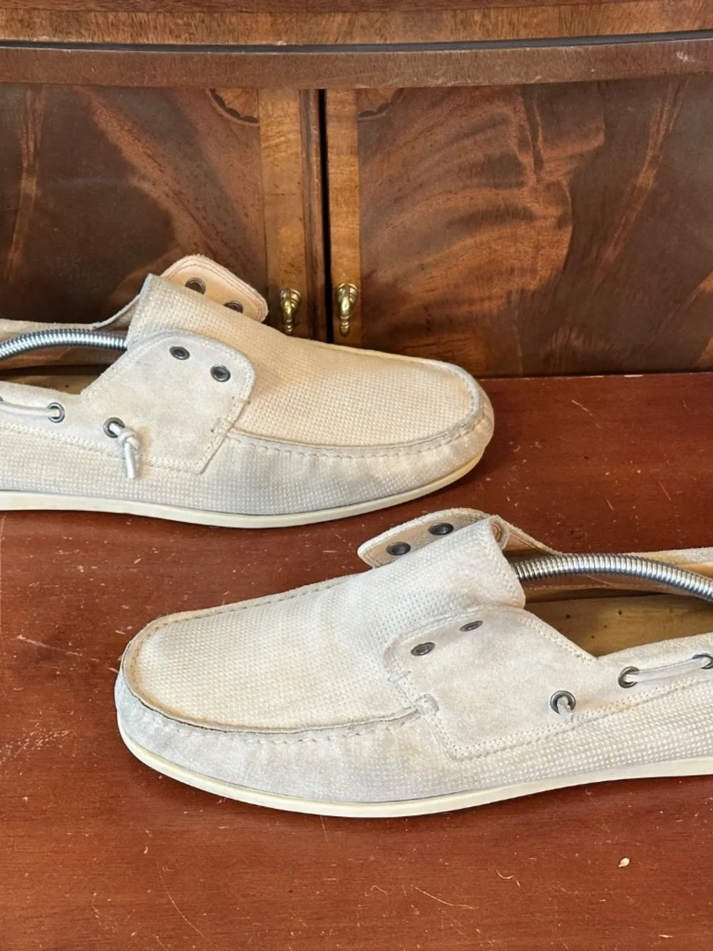 John Varvatos Cream Suede Boat Shoes